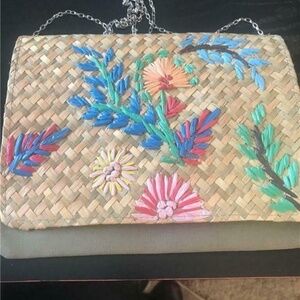 Woman Within Floral Basket Weave Crossbody Handbag
